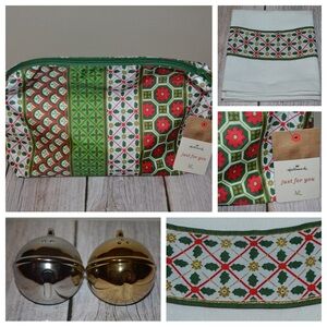 Hallmark Christmas ornament salt & pepper set w/ storage bag & tea towel - NWT